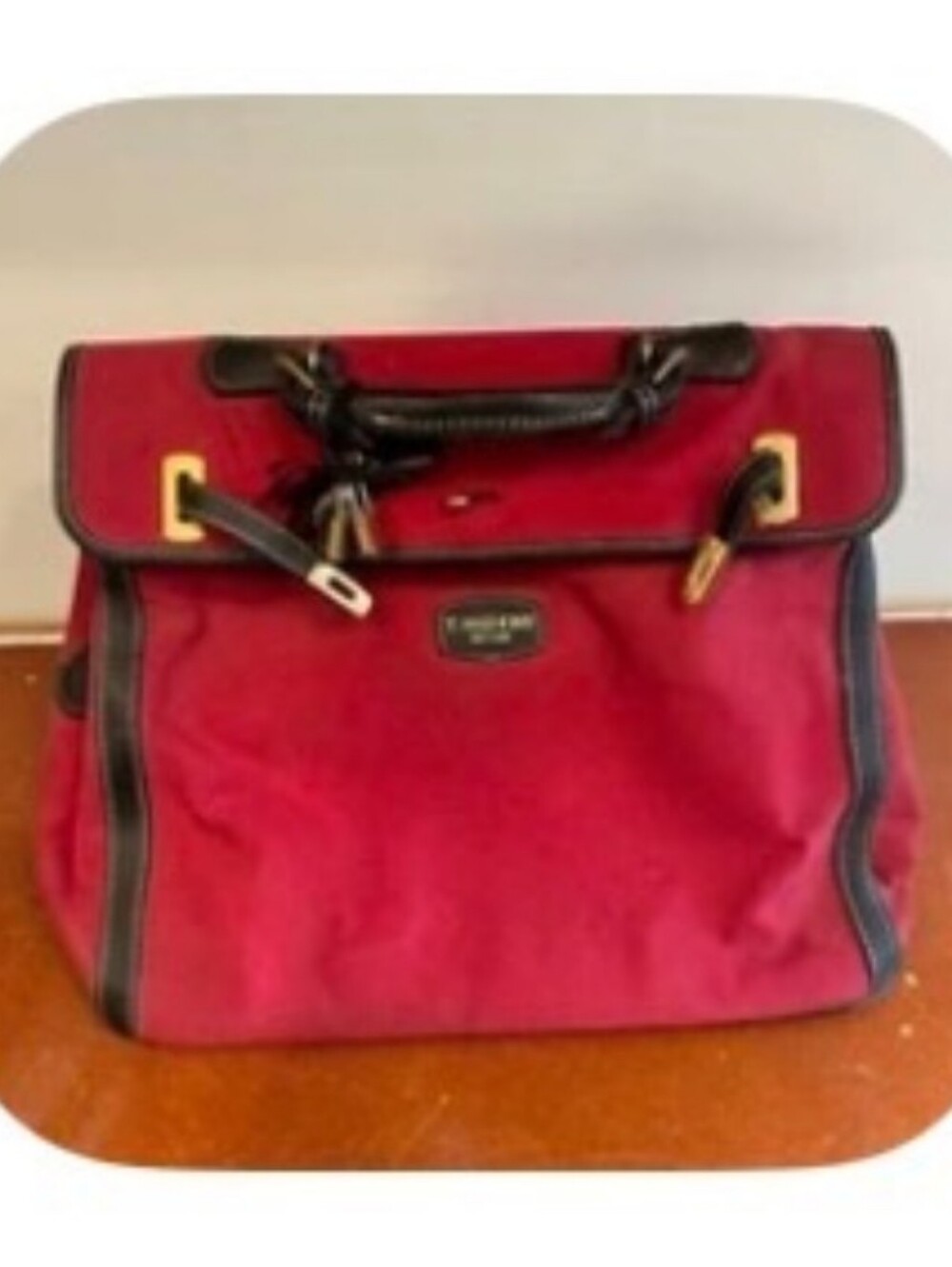 T. Anthony Red Canvas w/ Black Leather Trim Tote Bag (unisex)